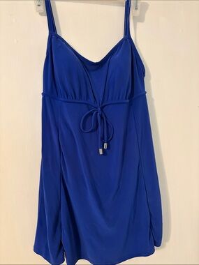 Size 10 1 piece Blue V-Neck Drawstring Women's Baiting Suit